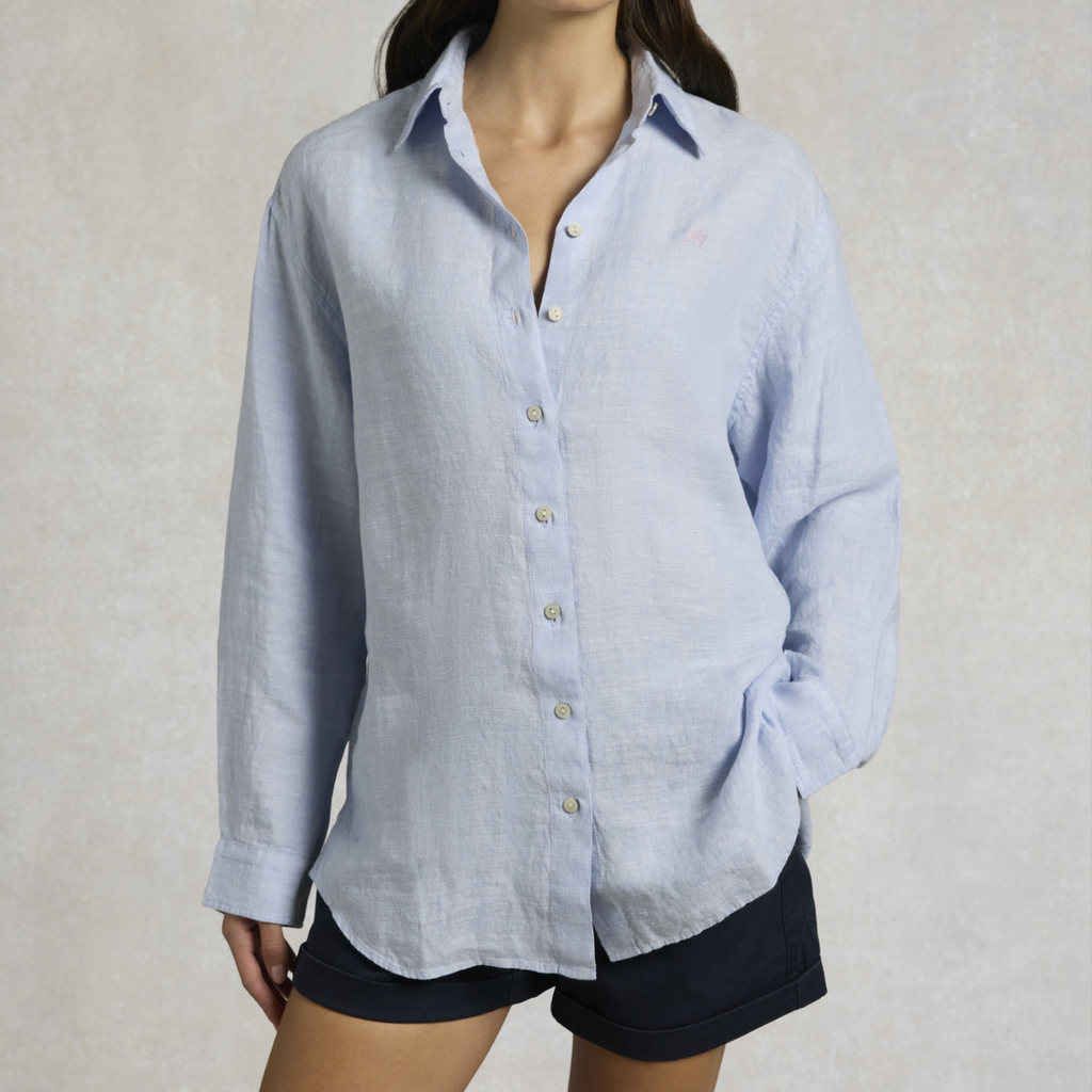 Holland Cooper Ladies Amalfi Linen Shirt - Light Blue