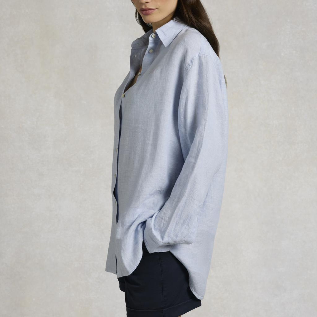 Holland Cooper Ladies Amalfi Linen Shirt - Light Blue