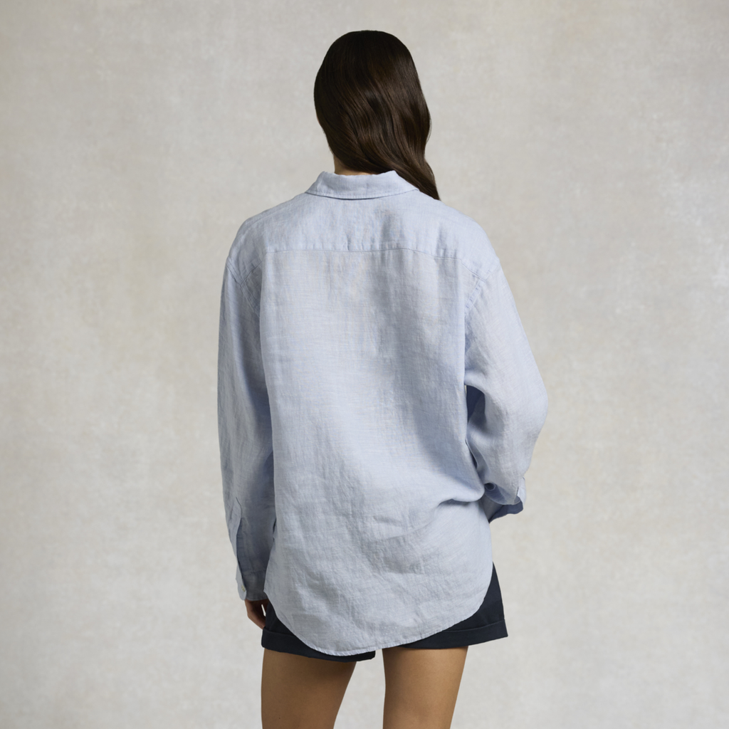 Holland Cooper Ladies Amalfi Linen Shirt - Light Blue