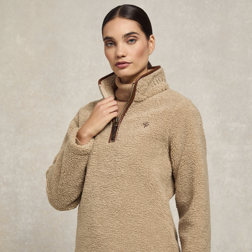 Holland Cooper Country Fleece Quarter Zip - Natural Borg