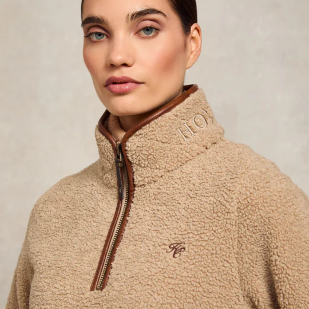 Holland Cooper Country Fleece Quarter Zip - Natural Borg