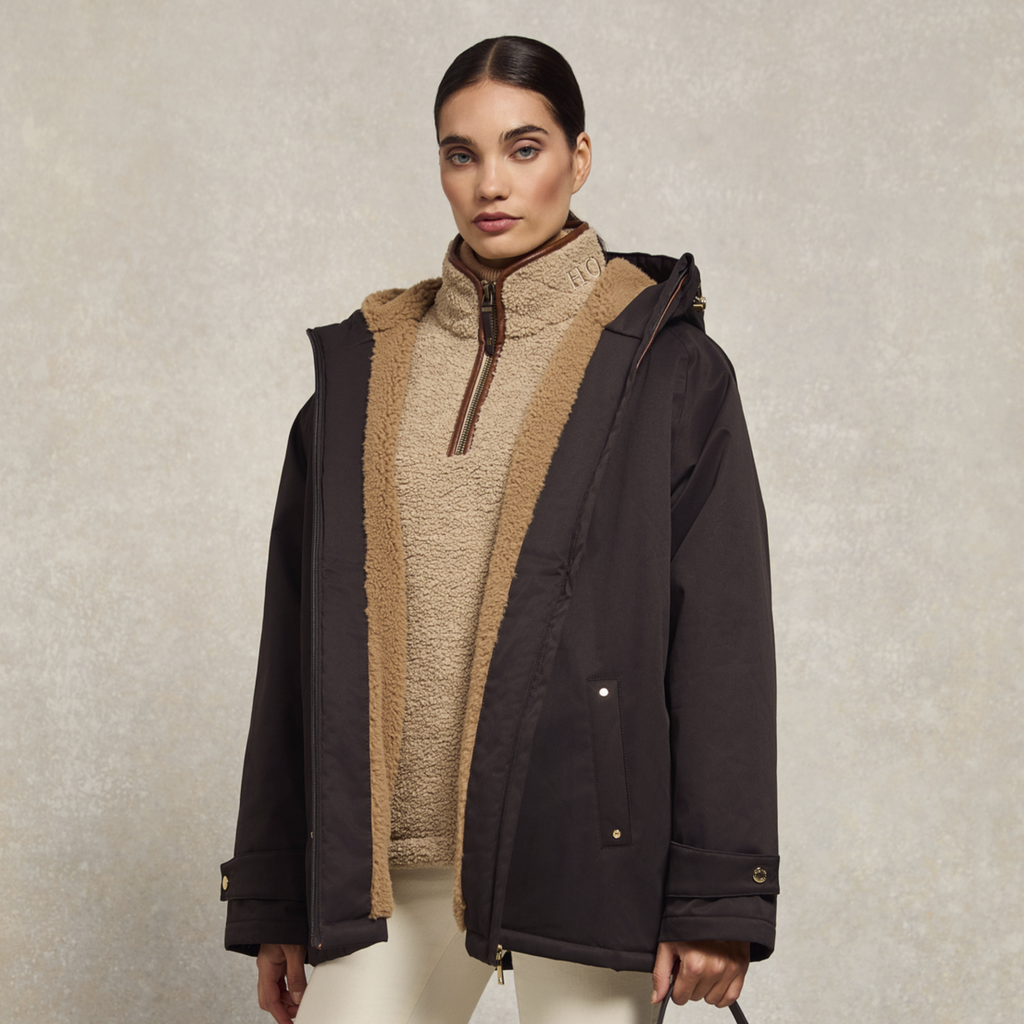 Holland Cooper Country Fleece Quarter Zip - Natural Borg