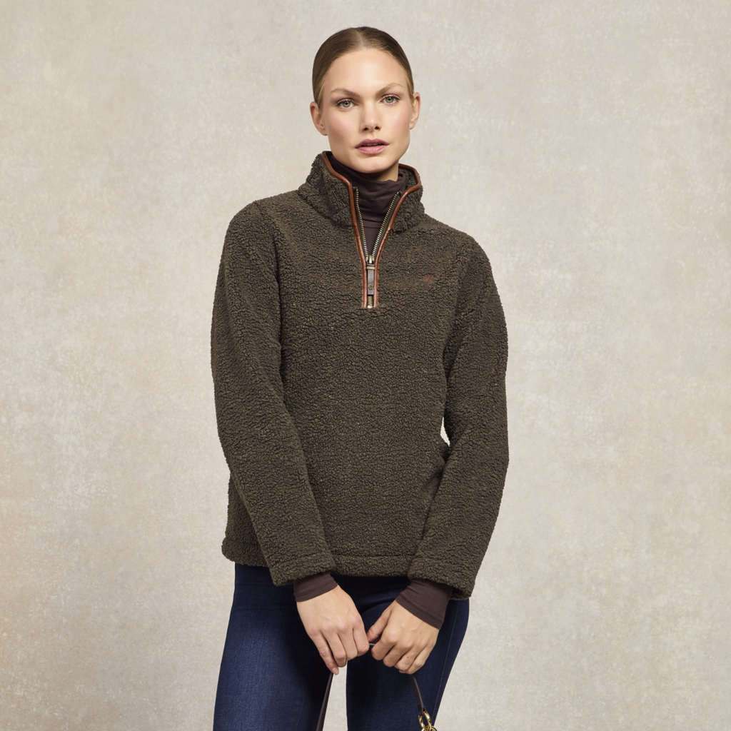 Holland Cooper Country Fleece Quarter Zip - Khaki Borg