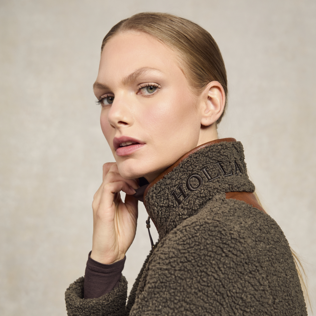 Holland Cooper Country Fleece Quarter Zip - Khaki Borg