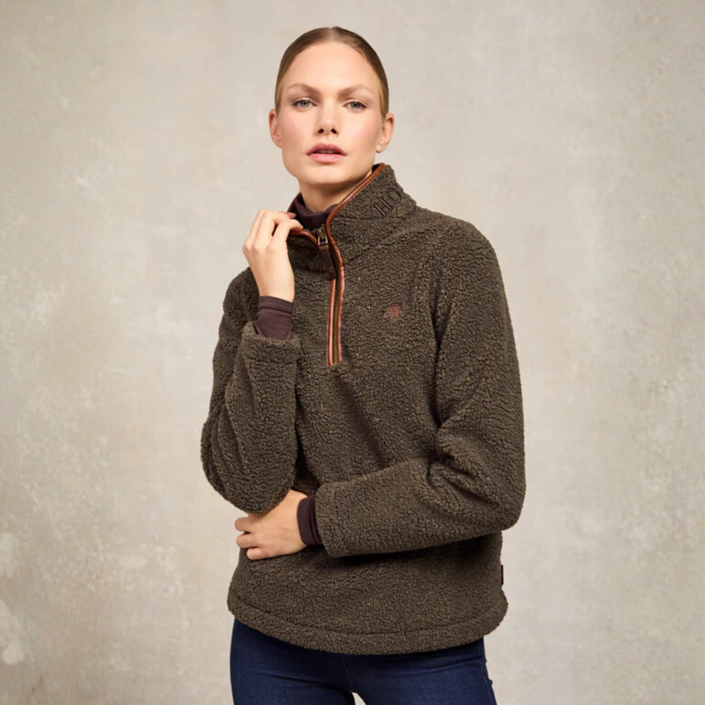 Holland Cooper Country Fleece Quarter Zip - Khaki Borg