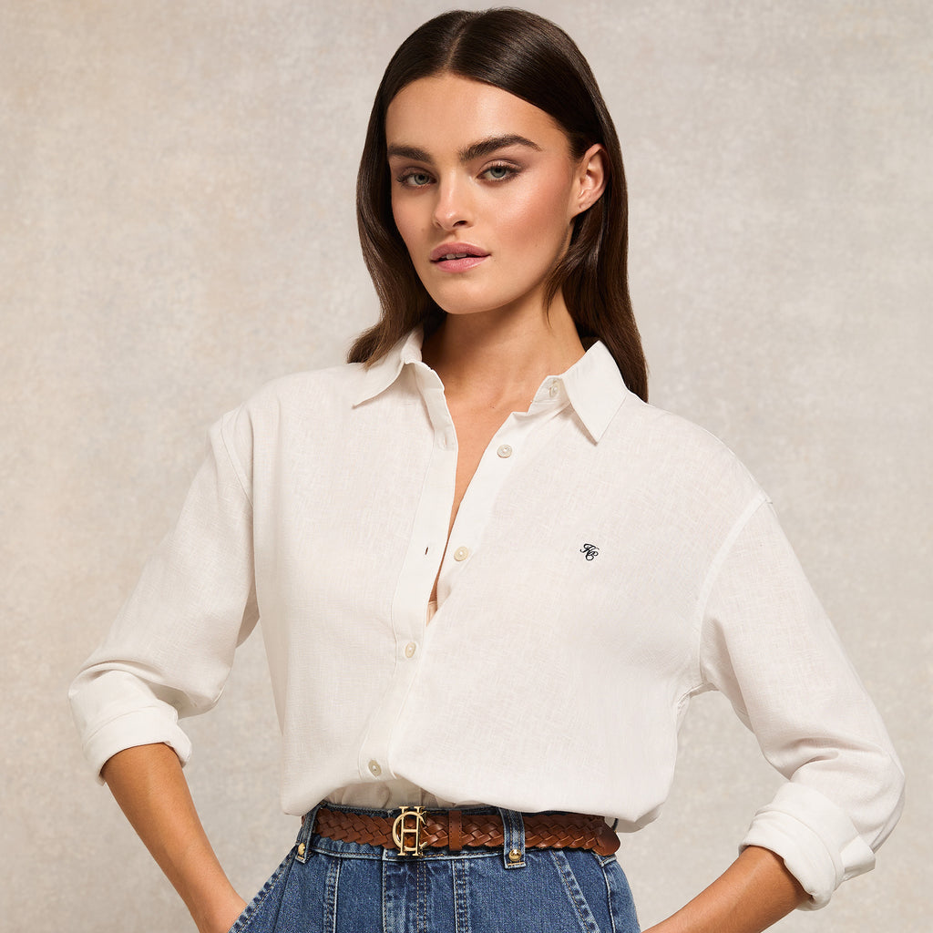 Holland Cooper Relaxed Fit Linen Shirt - Optic White