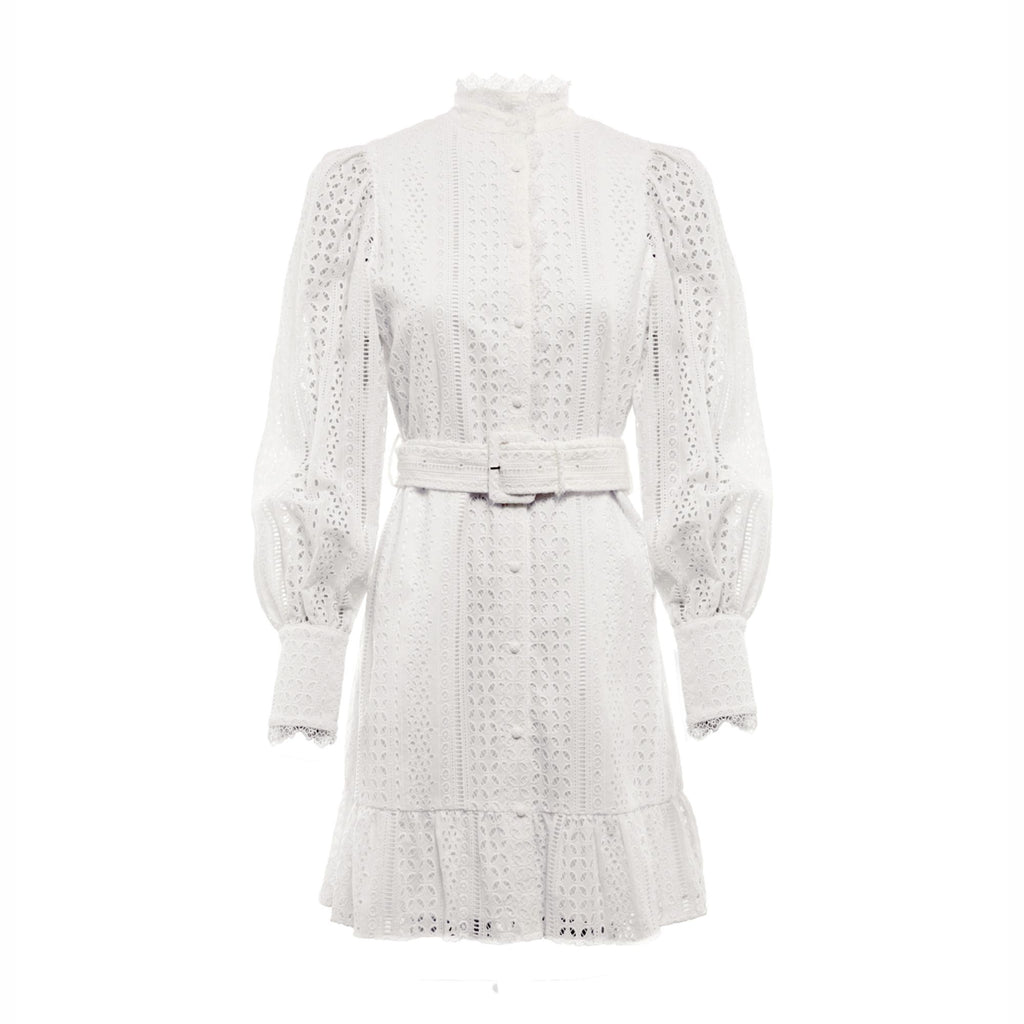 Holland Cooper Collarless Broderie Mini Dress - White