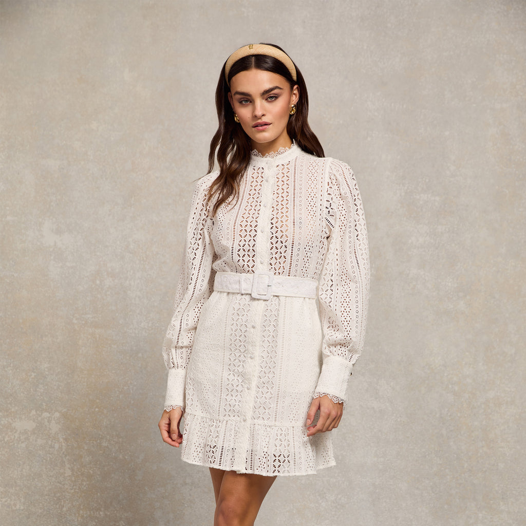 Holland Cooper Collarless Broderie Mini Dress - White