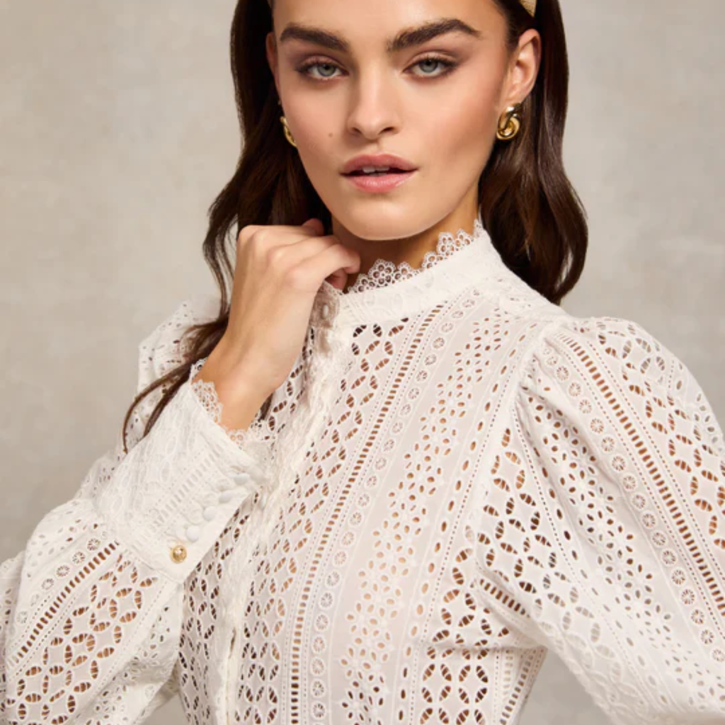 Holland Cooper Collarless Broderie Mini Dress - White