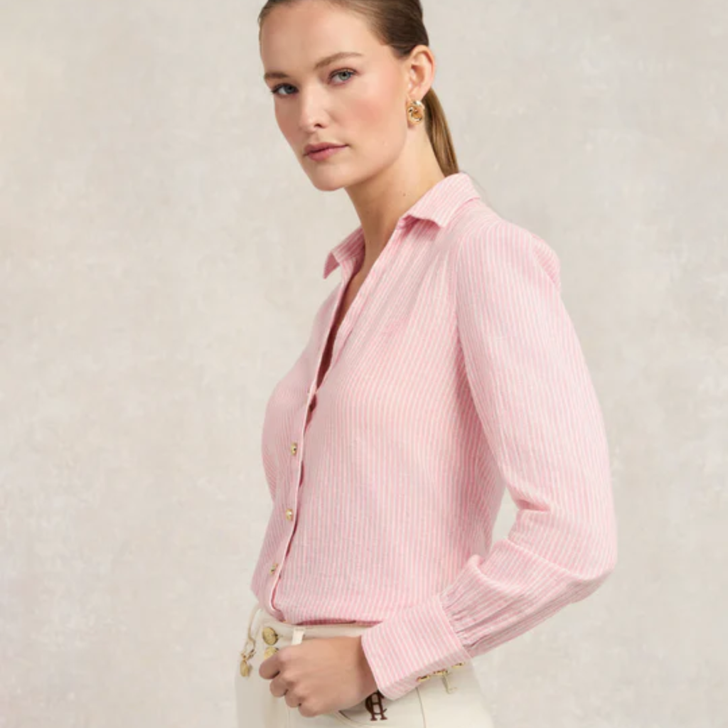 Holland Cooper Classic V-Neck Blouse - Pink Stripe