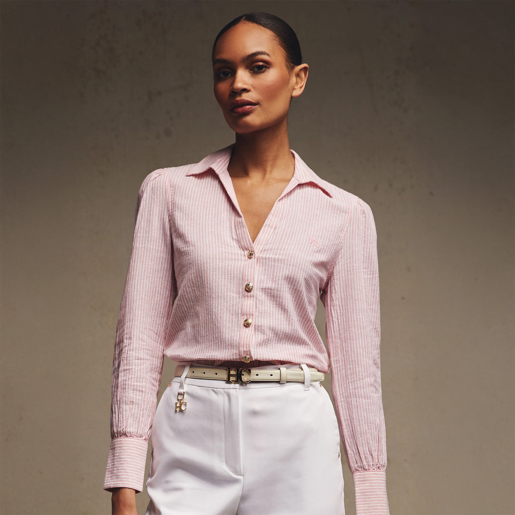Holland Cooper Classic V-Neck Blouse - Pink Stripe