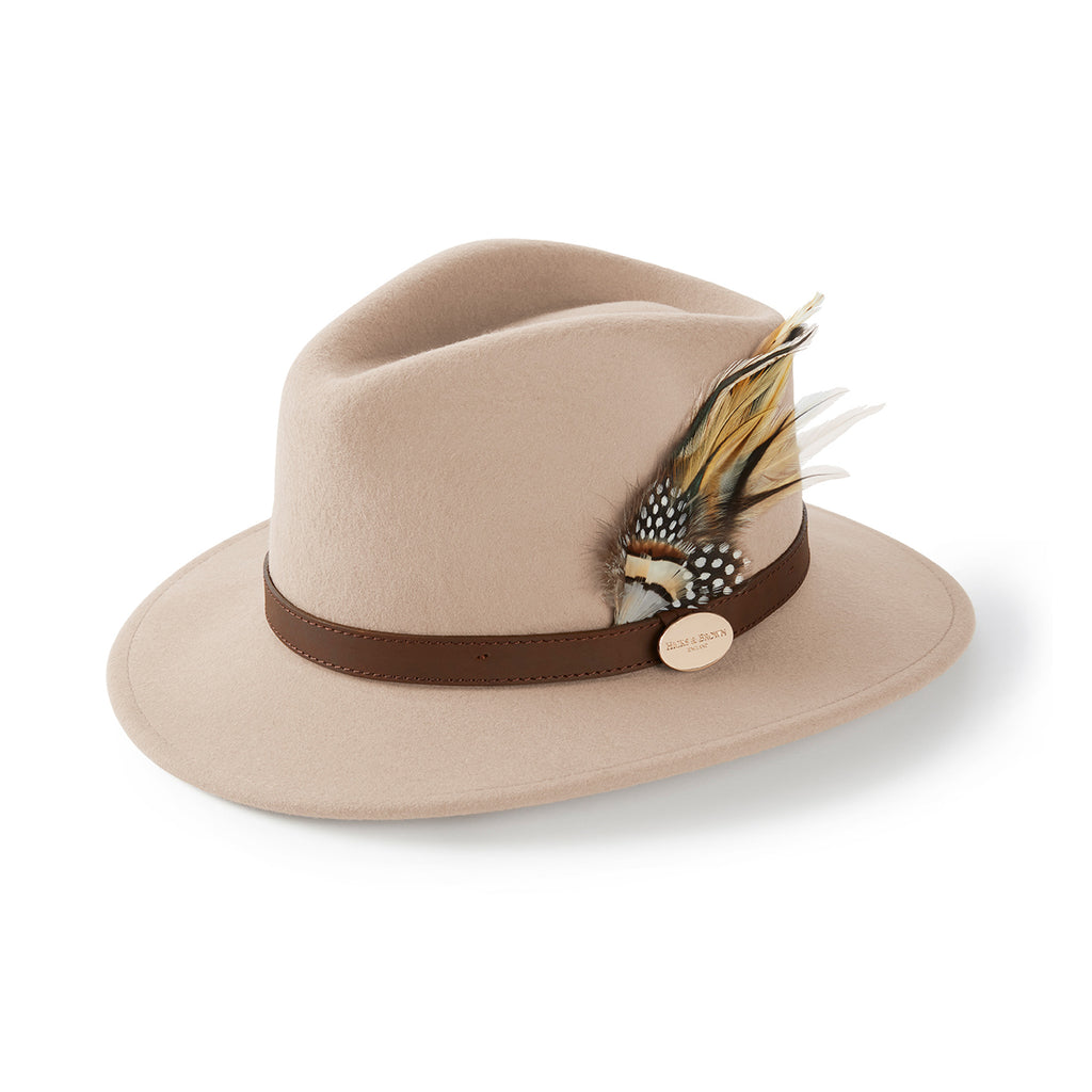 Hicks and Brown The Suffolk Fedora Fawn Feather Hat - Pebble