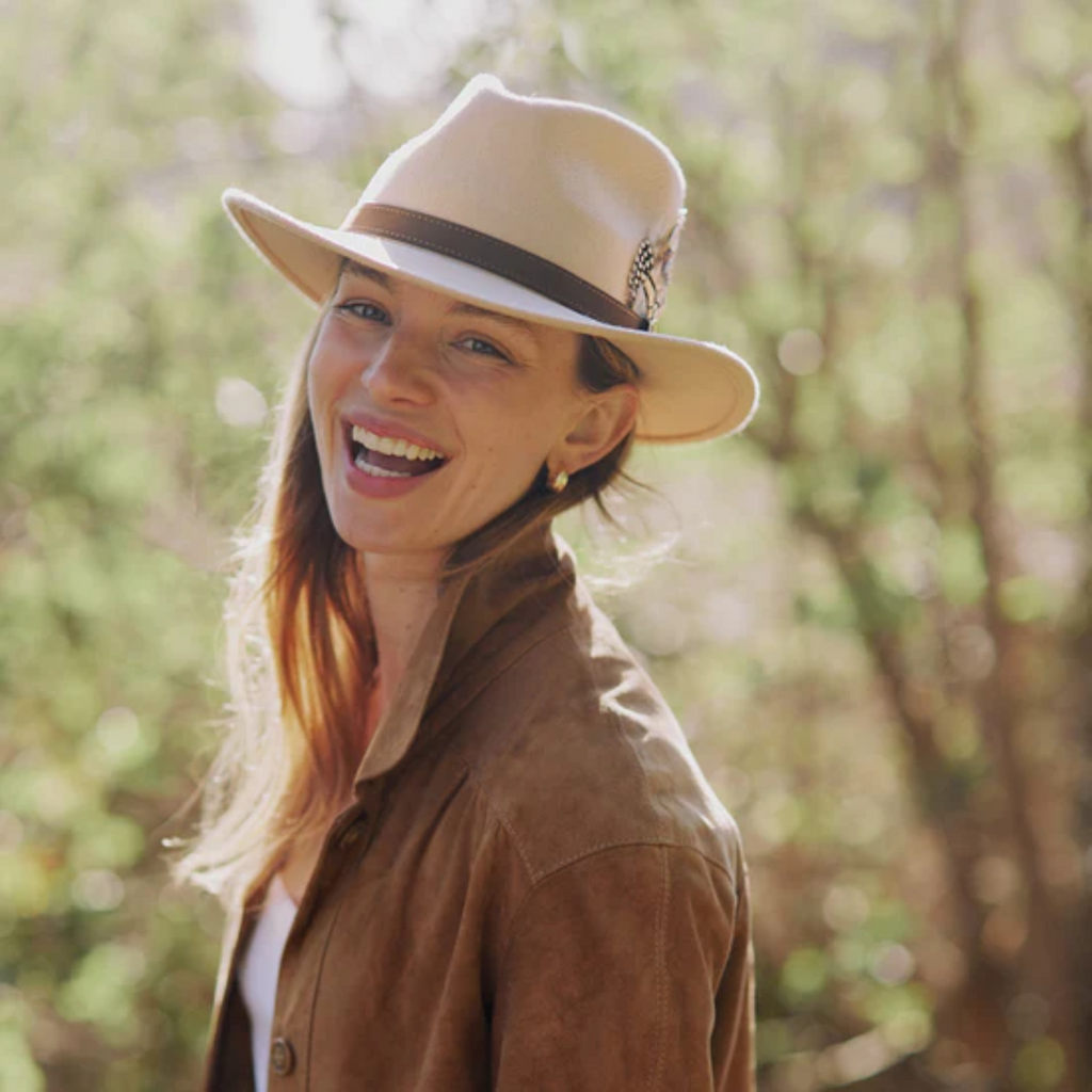 Hicks and Brown The Suffolk Fedora Fawn Feather Hat - Pebble