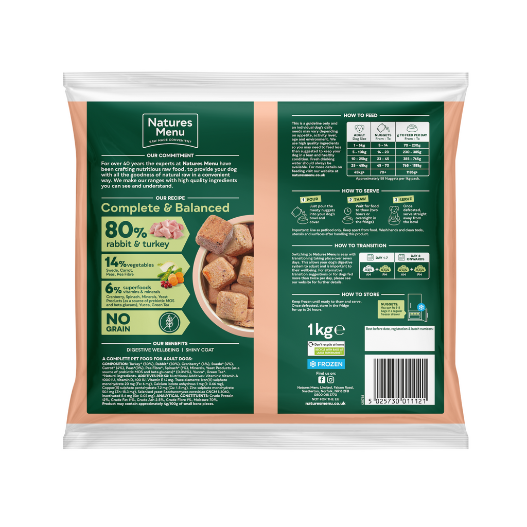 Natures Menu Rabbit and Turkey Nuggets - 1kg