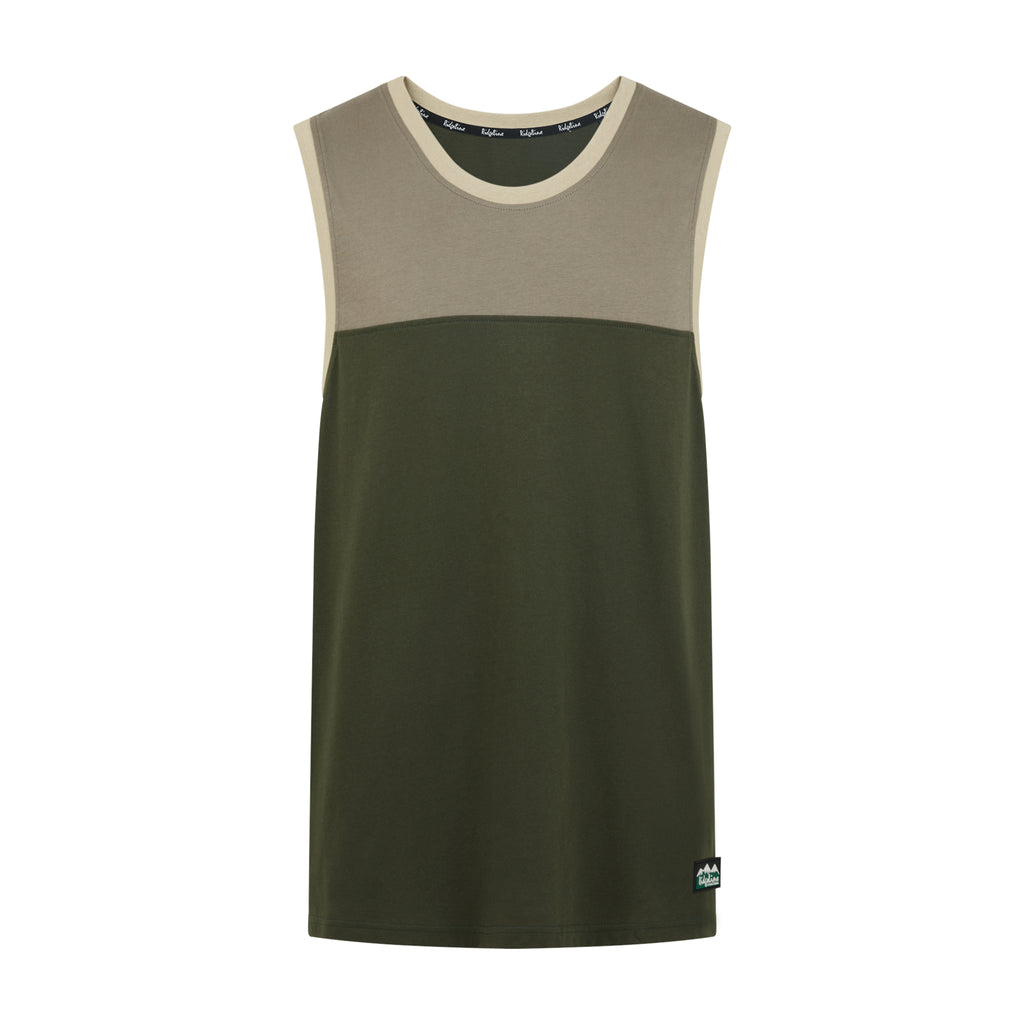 Ridgeline Mens Back Slider Singlet Top - Olive Multi