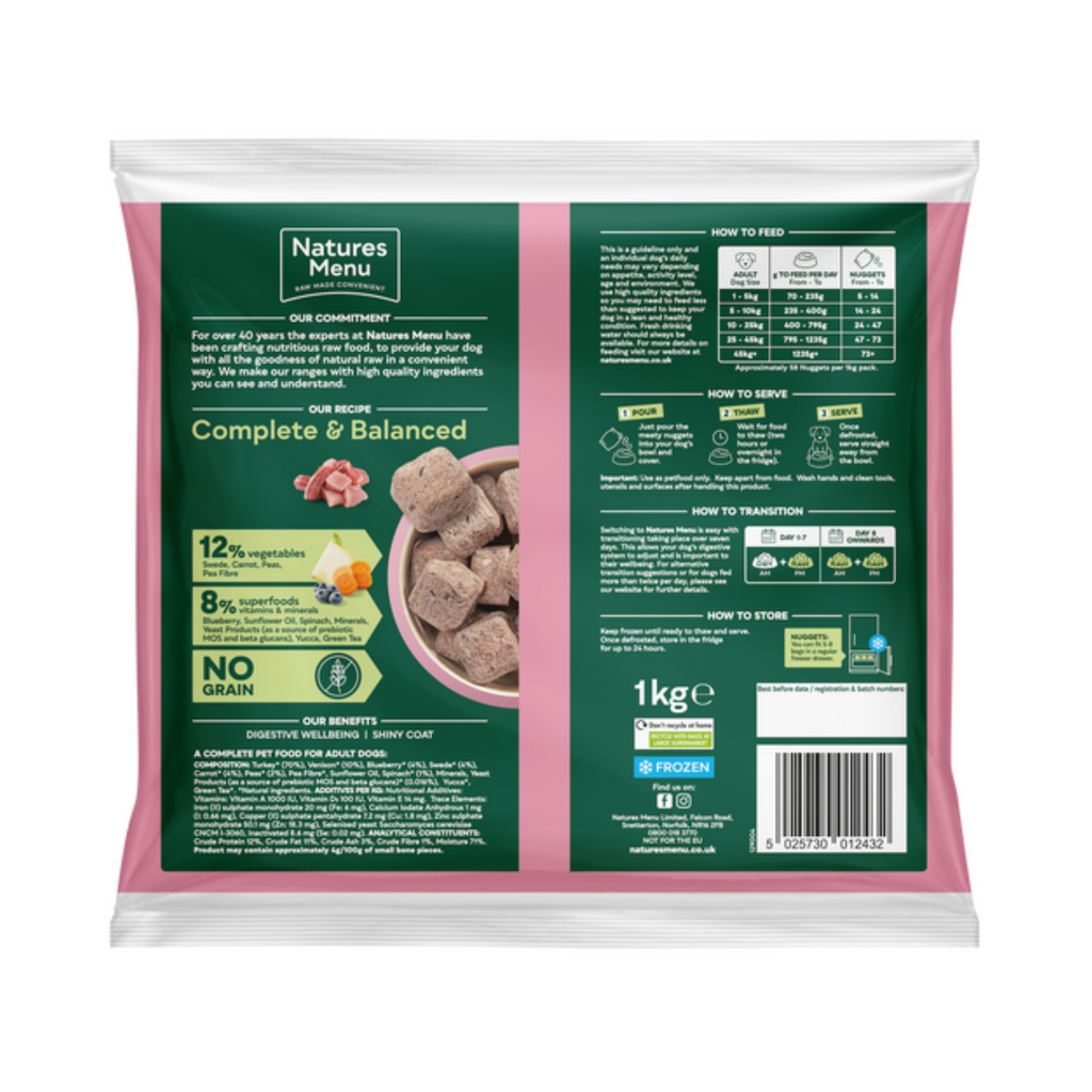 Natures Menu Turkey with Venison Nuggets - 1kg
