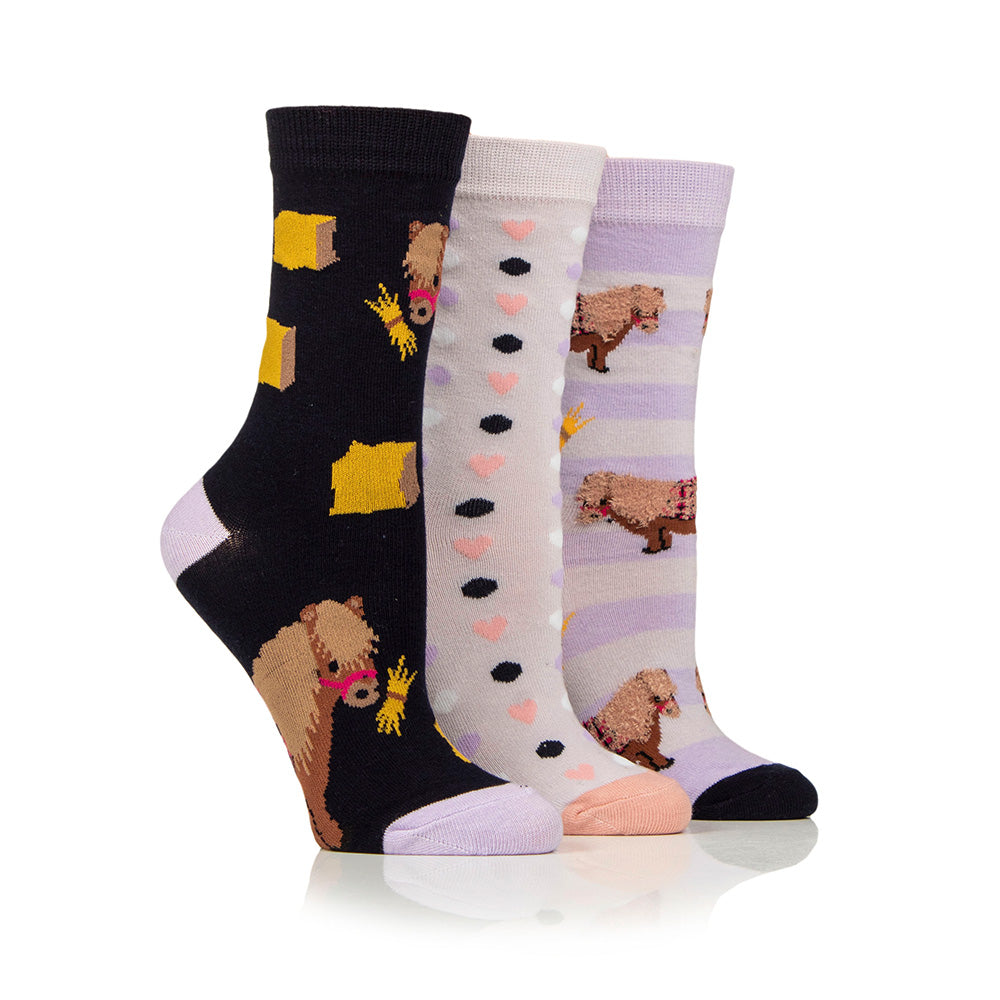Wildfeet Ladies Crew Socks 3 Pack - Snacking Pony