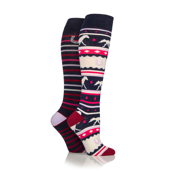 Wildfeet Ladies Knee High Equestrian Socks 2 Pack - Nordic Horse