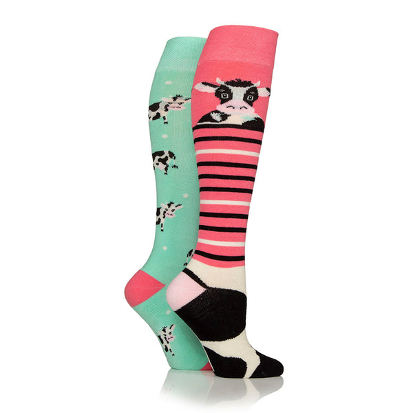 Wildfeet Ladies Knee High Equestrian Socks 2 Pack - Cow