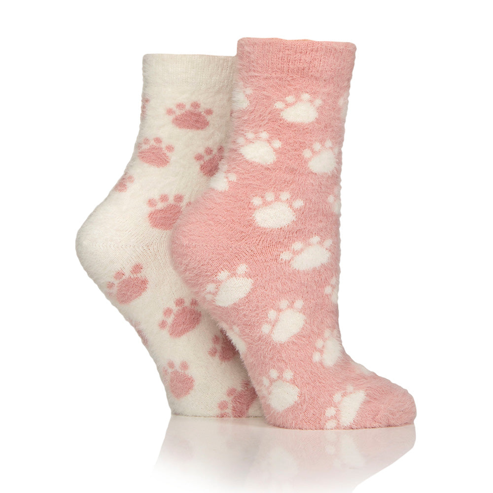 Wildfeet Ladies Fluffy Feather Socks 2 Pack - Dog Paw
