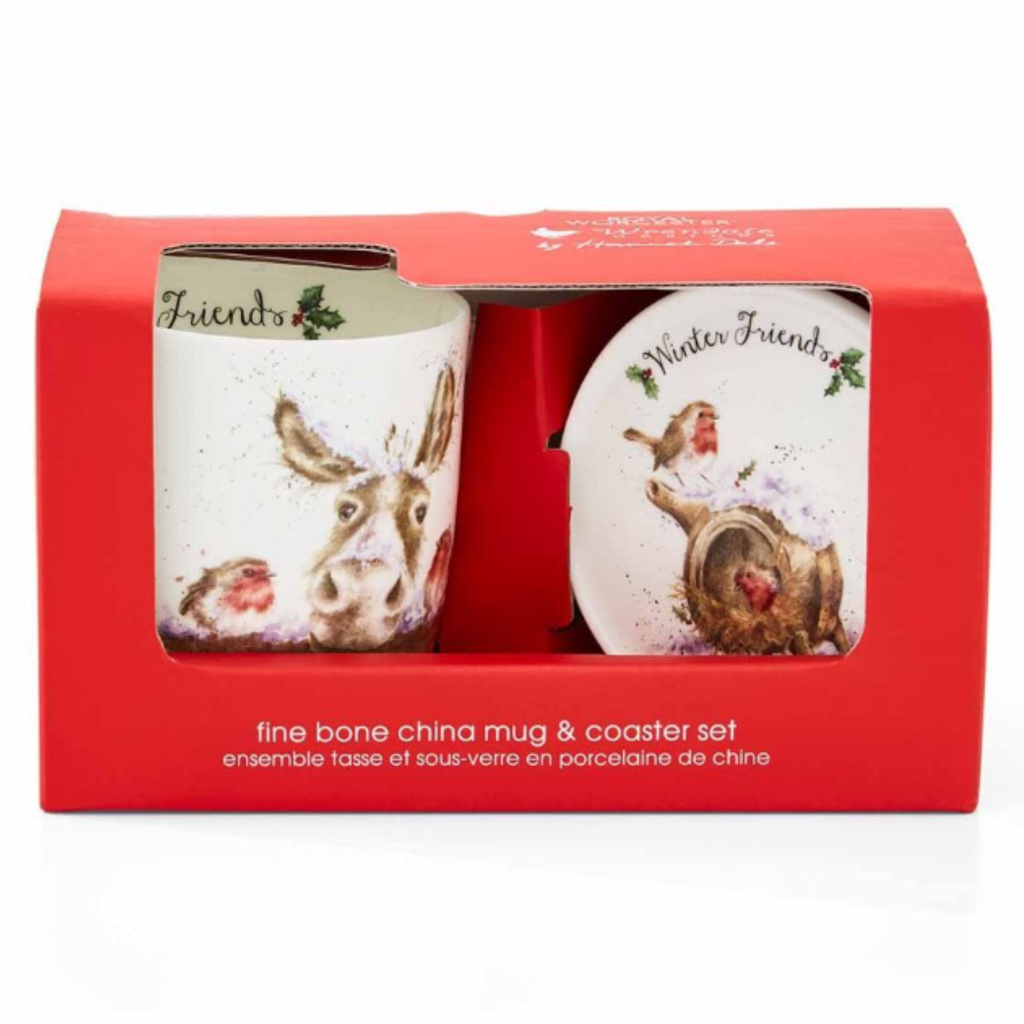 Wrendale Winter Friends Donkey and Robin Mug and Coaster Set