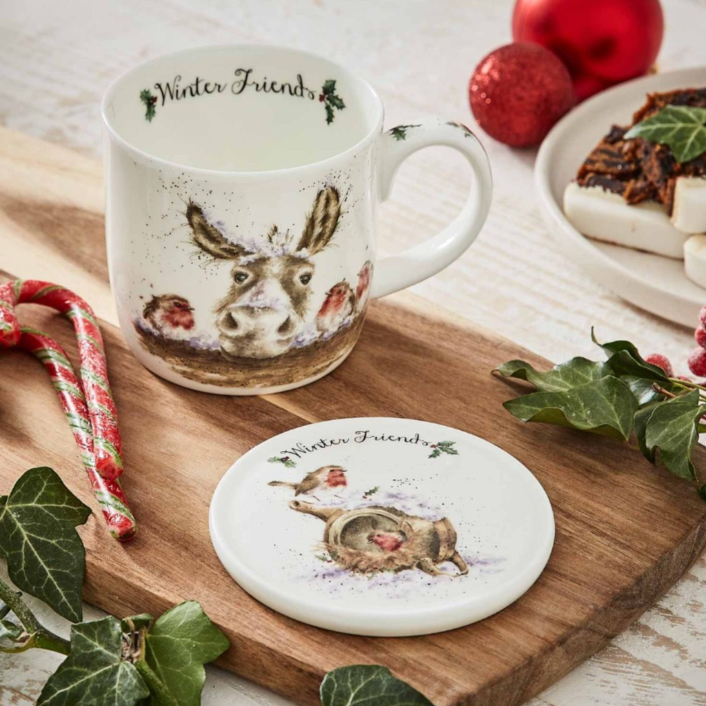 Wrendale Winter Friends Donkey and Robin Mug and Coaster Set