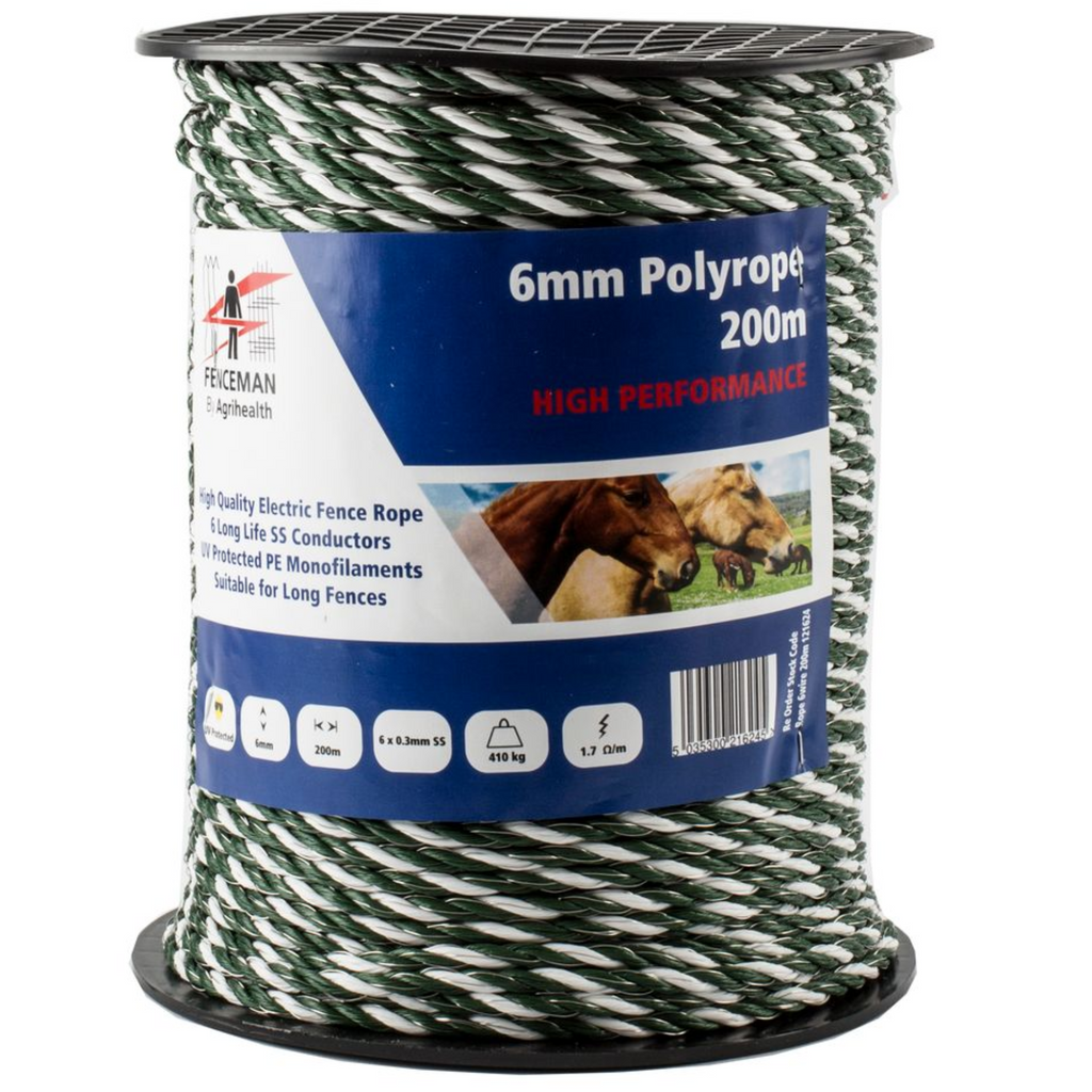 Fenceman 6mm High Performance Polyrope - Green/White 200m