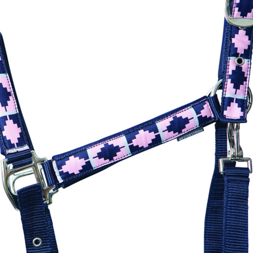Hy Equestrian Woven Polo Head Collar And Lead Rope - Navy/Rose