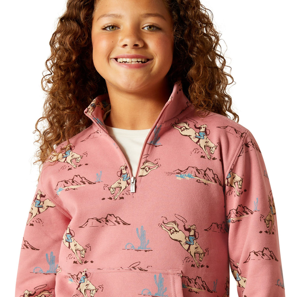 Ariat Girls Bronc Scene 1/4 Zip Sweatshirt - Bronc Toilet