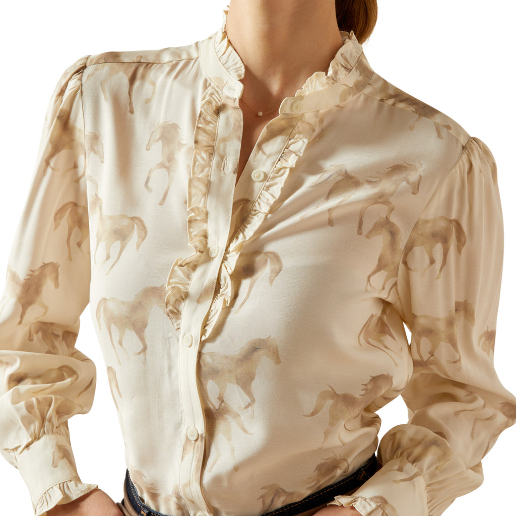 Ariat Ladies Cricklade Blouse - Watercolour Horse Print