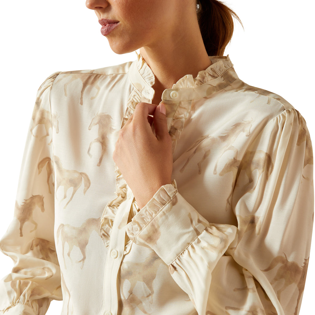 Ariat Ladies Cricklade Blouse - Watercolour Horse Print