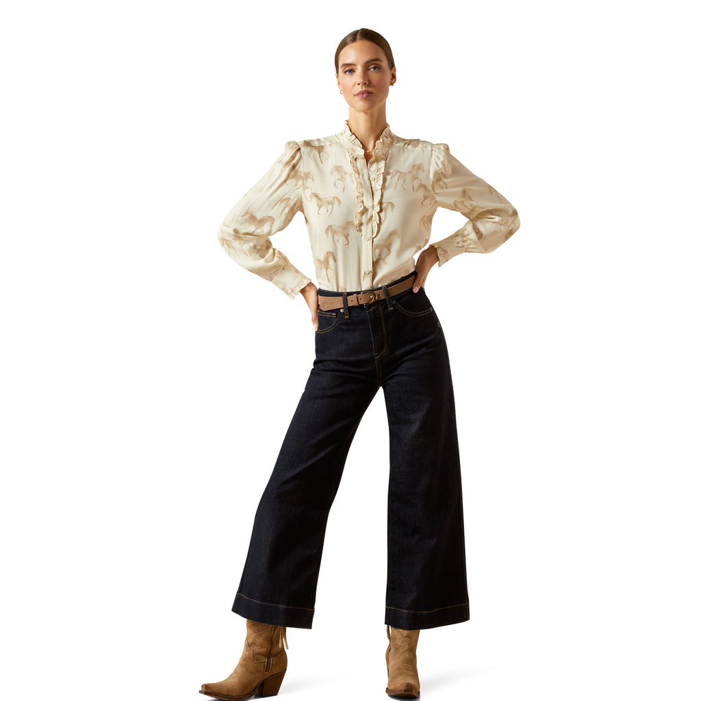Ariat Ladies Cricklade Blouse - Watercolour Horse Print