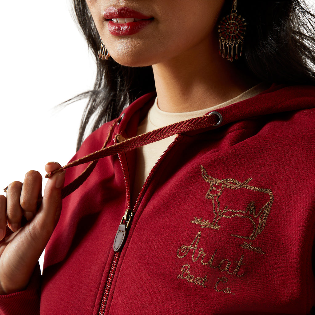 Ariat Ladies Stitched Full Zip Hoodie - Biking Red