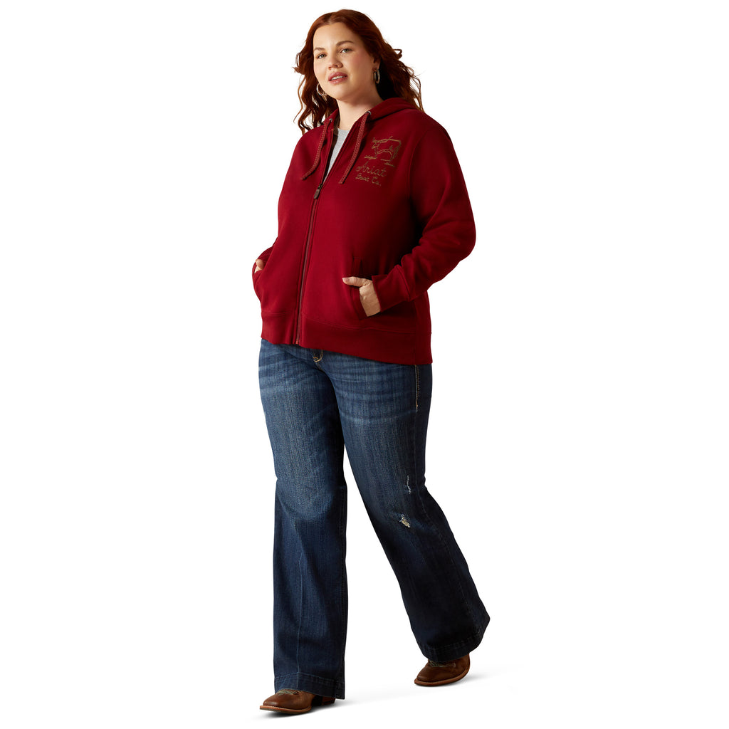Ariat Ladies Stitched Full Zip Hoodie - Biking Red