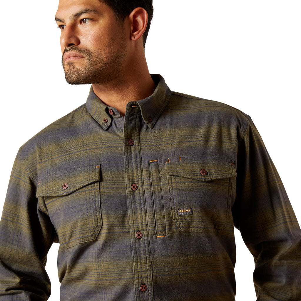 Ariat Mens Rebar Flannel DuraStretch Work Shirt - Burnt Olive