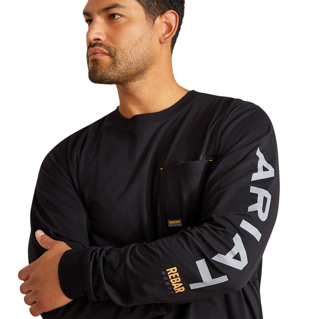Ariat Mens Rebar Workman Logo Long Sleeved T-Shirt - Black/Alloy