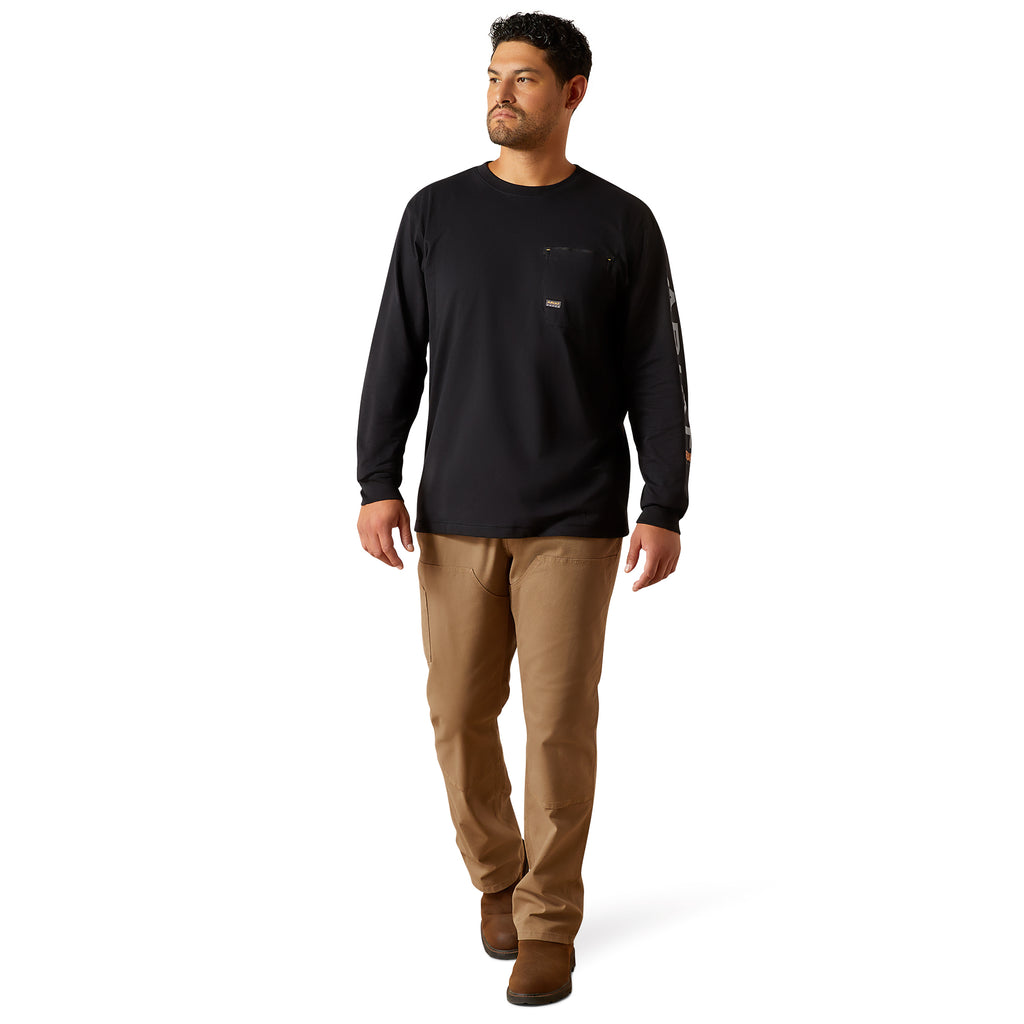 Ariat Mens Rebar Workman Logo Long Sleeved T-Shirt - Black/Alloy
