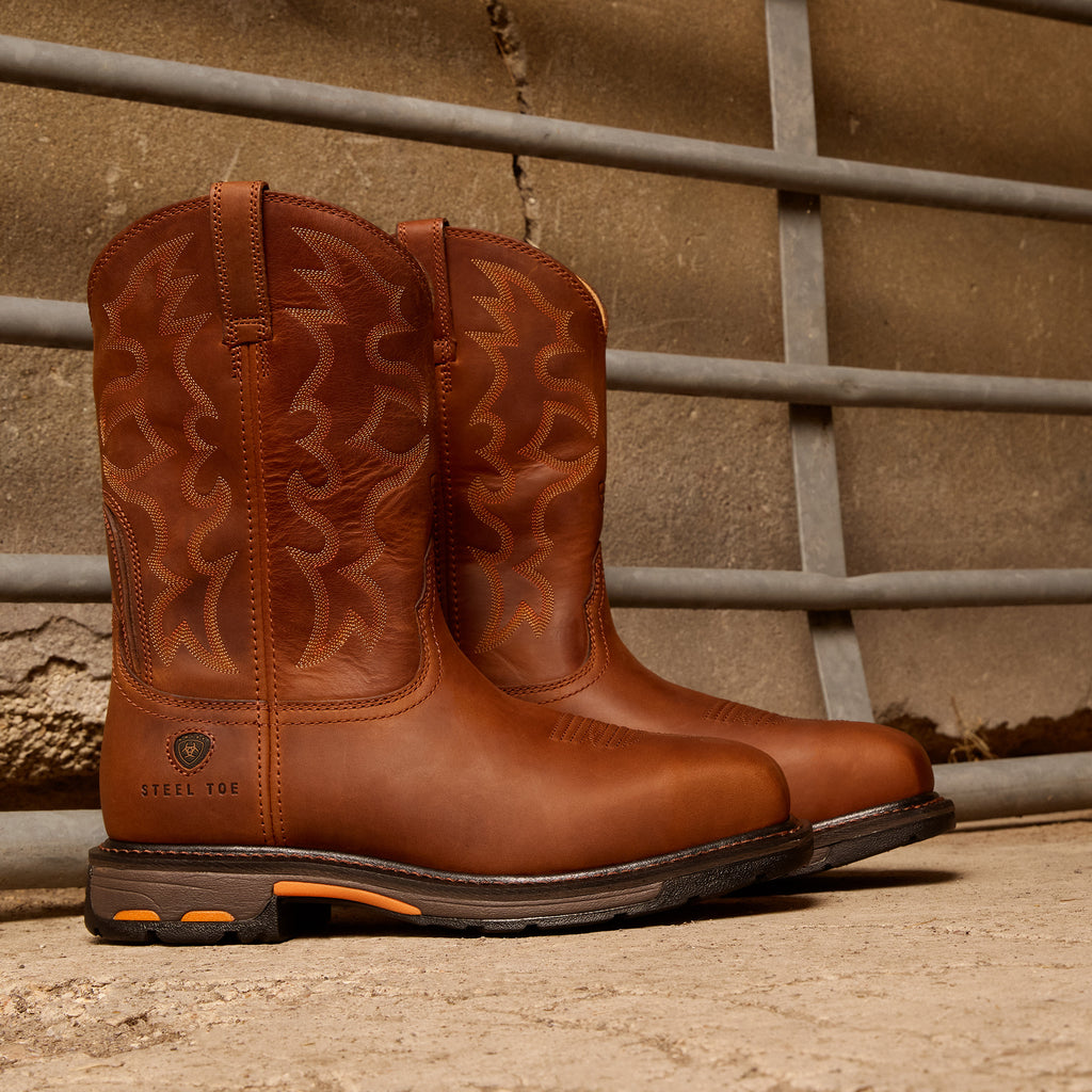 Ariat Mens Workhog Wide Square Steel Toe Work Boot - Toast