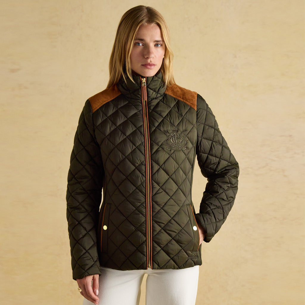 Joules Ladies Braemar Luxe Quilted Coat - Khaki Green