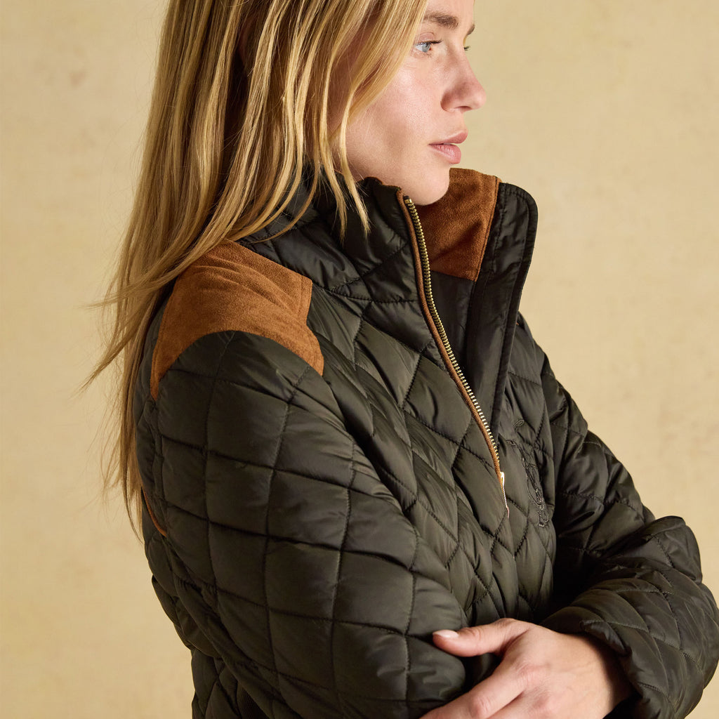 Joules Ladies Braemar Luxe Quilted Coat - Khaki Green