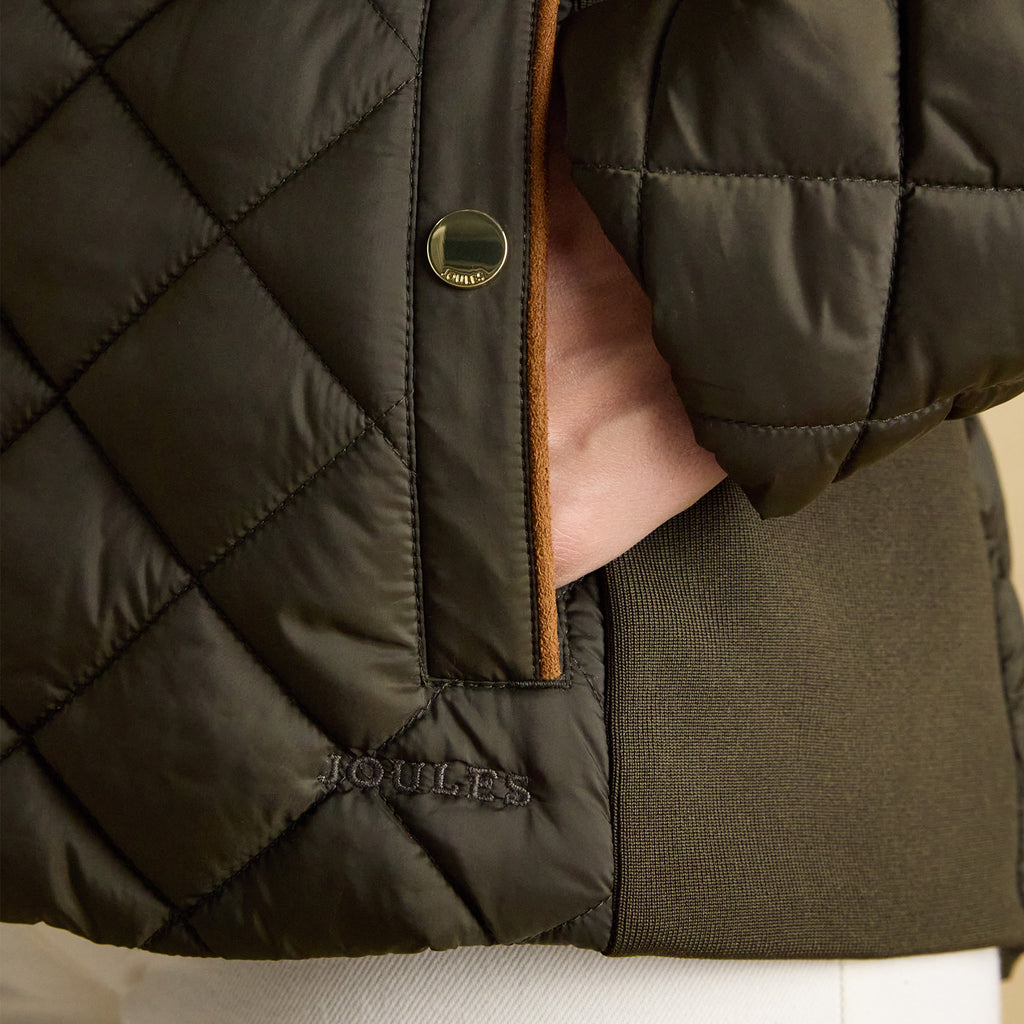 Joules Ladies Braemar Luxe Quilted Coat - Khaki Green