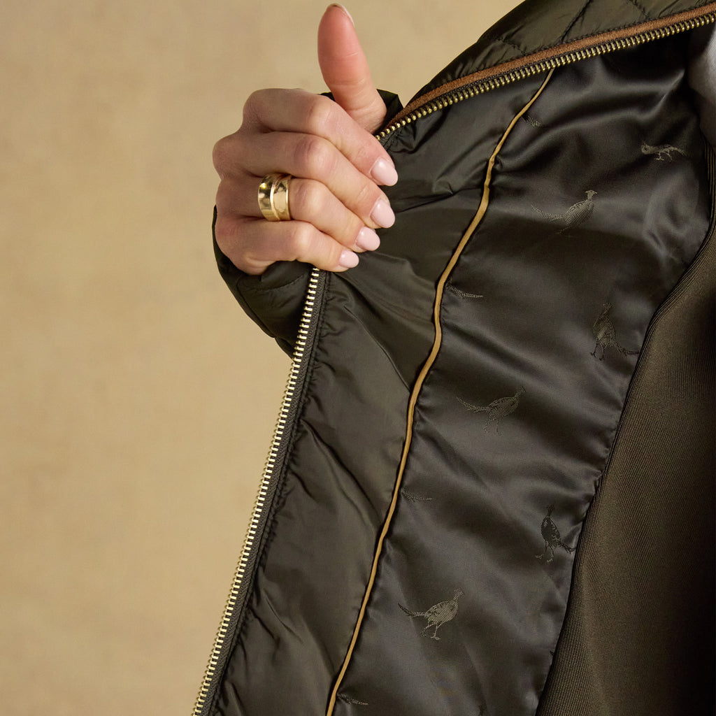 Joules Ladies Braemar Luxe Quilted Coat - Khaki Green