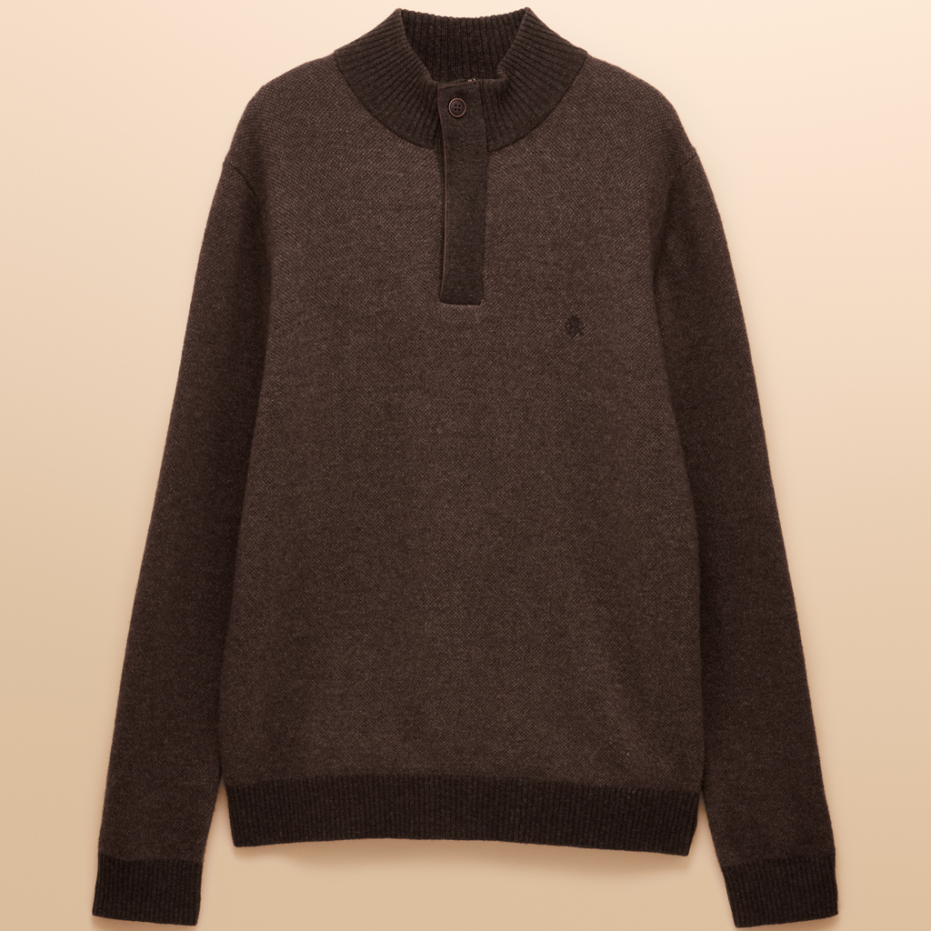 Joules Mens Highland Button 1/4 Zip Jumper - Brown