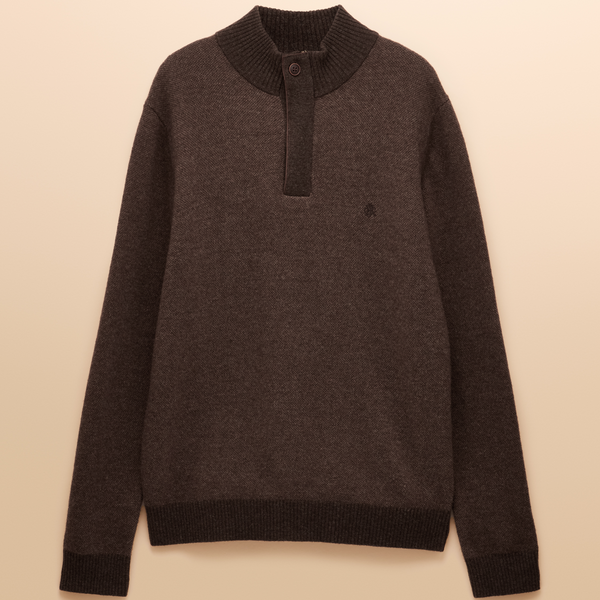 Joules Mens Highland Button 1/4 Zip Jumper - Brown
