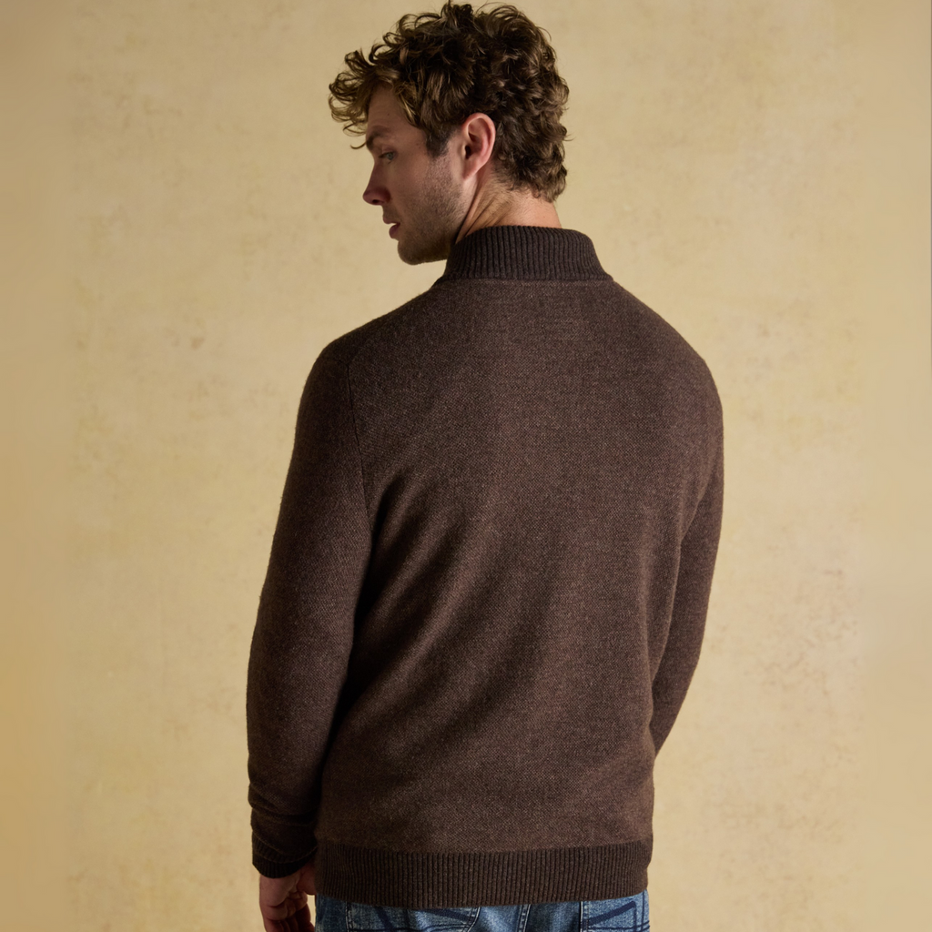 Joules Mens Highland Button 1/4 Zip Jumper - Brown