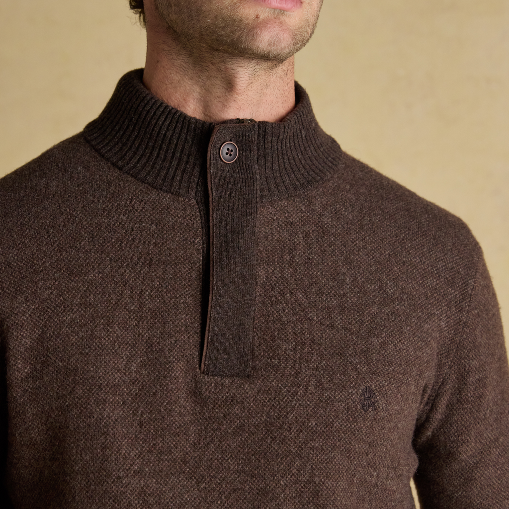 Joules Mens Highland Button 1/4 Zip Jumper - Brown