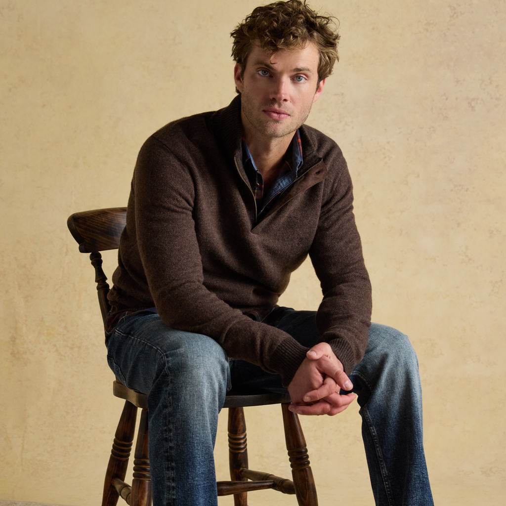 Joules Mens Highland Button 1/4 Zip Jumper - Brown