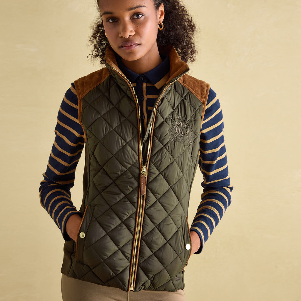 Joules Ladies Braemar Luxe Quilted Gilet - Khaki Green