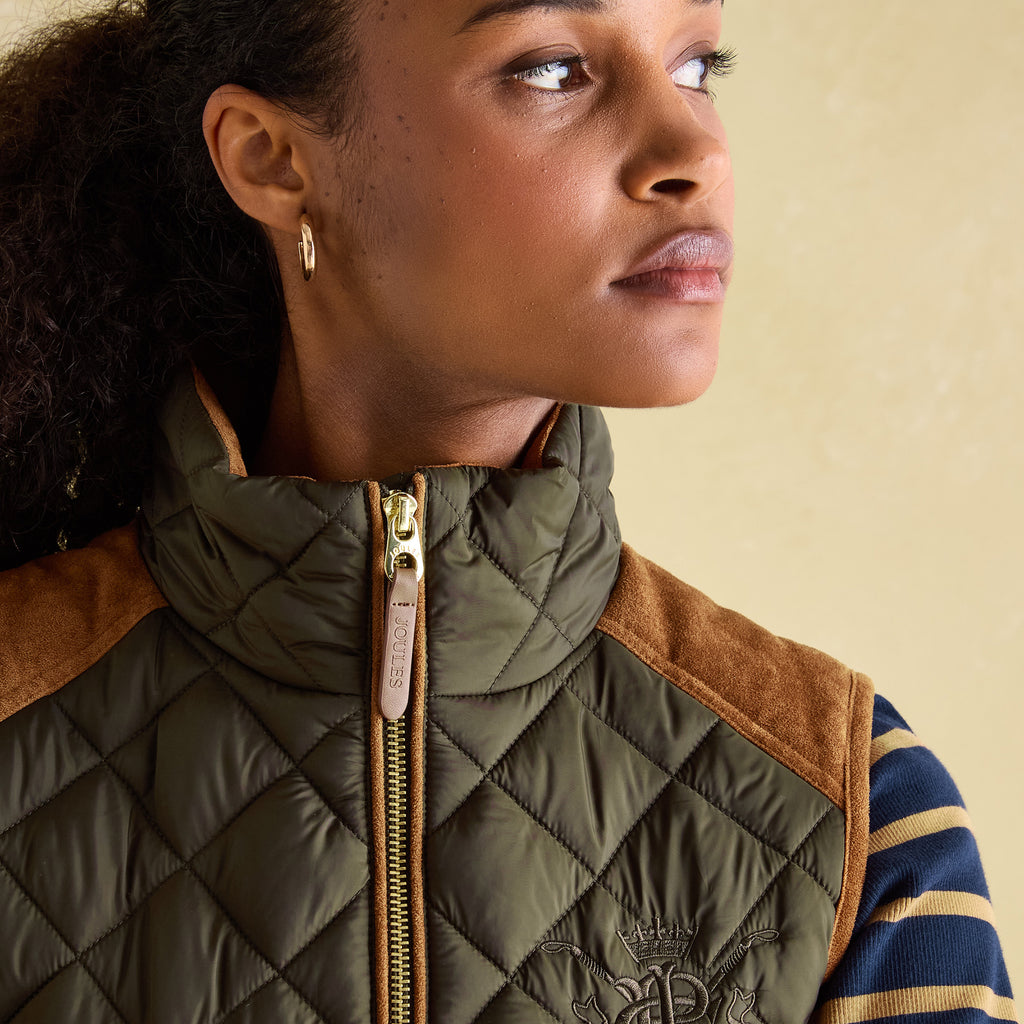 Joules Ladies Braemar Luxe Quilted Gilet - Khaki Green