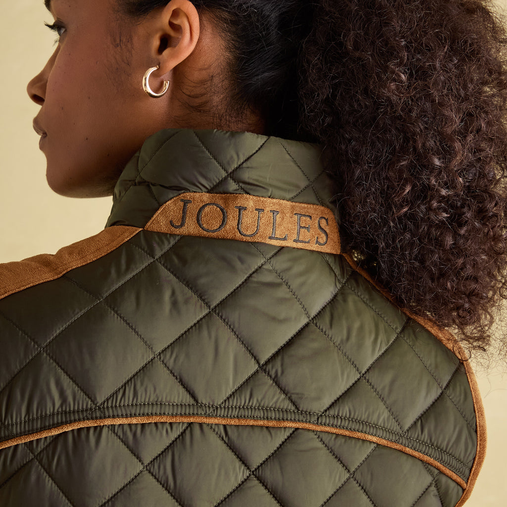 Joules Ladies Braemar Luxe Quilted Gilet - Khaki Green